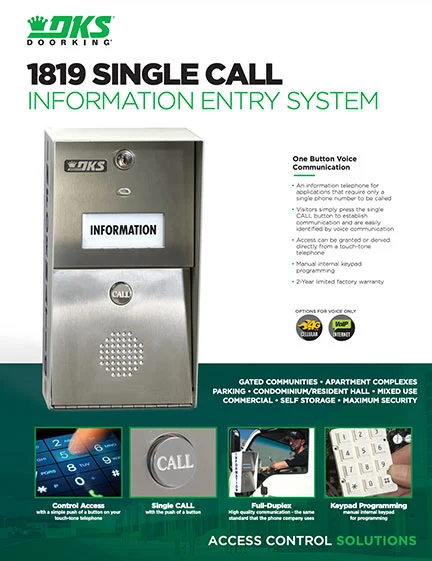 1819 Single Call Information Entry System Cutsheet