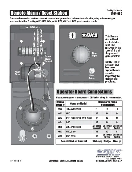 DKS Doorking Remote Alarm Reset station 1404-065-F-7-11
