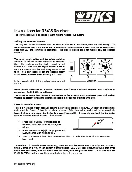 DKS Doorking 8053-065-H-9-12 RS485 Receiver