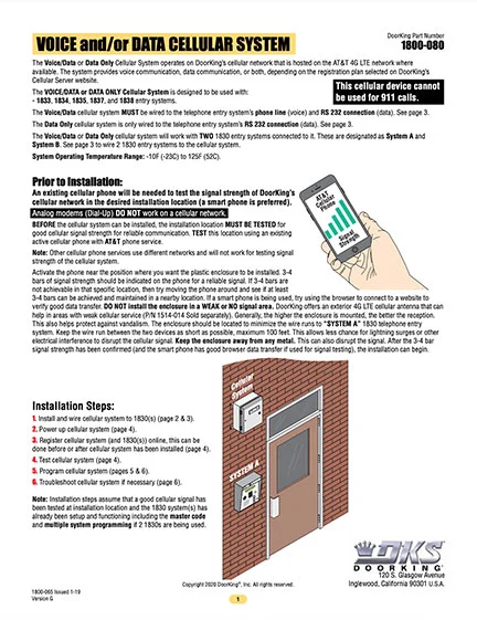DKS 1830 Series Cellular Voice + Data Instructions