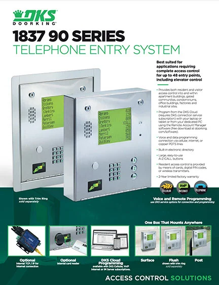 Doorking 1837-90 series telephone entry system cutsheet - access control solution