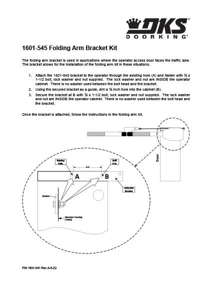 DKS Doorking 1601-541 Folding Arm Bracket Kit