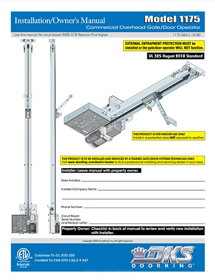 DKS Doorking 1175-065-L-12-20_UL18 installation owners manual