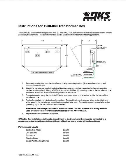 DKS Doorking 1200-065 Issued 11-19_A instructions