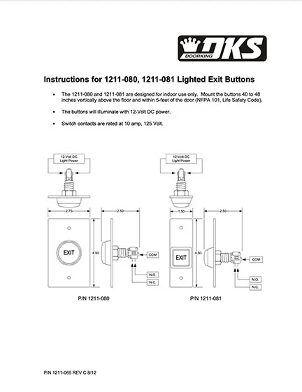 DKS Doorking 1211-065-C-8-12 instructions