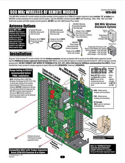 DKS Doorking 1470-065 Issued-11-18_E_900M Tracker RF Kit installation owners manual