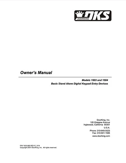 Doorking 1503-065-E-3-14 Owners Manual