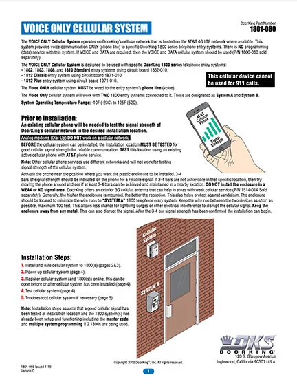 DKS Doorking 1801-065-Issued-1-19_C Vonly Instructions