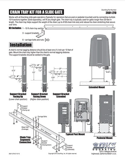 DKS Doorking 2601-279-D-10-15 Chain Tray instructions