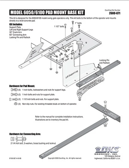 DKS Doorking 6100-067-A-9-08 Pad Kit instructions