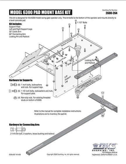 DKS Doorking 6300-067-A-9-08 Pad Kit instructions