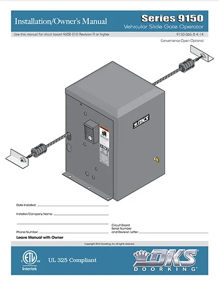 DKS Doorking 9150-065-X-4-14 installation owners manual