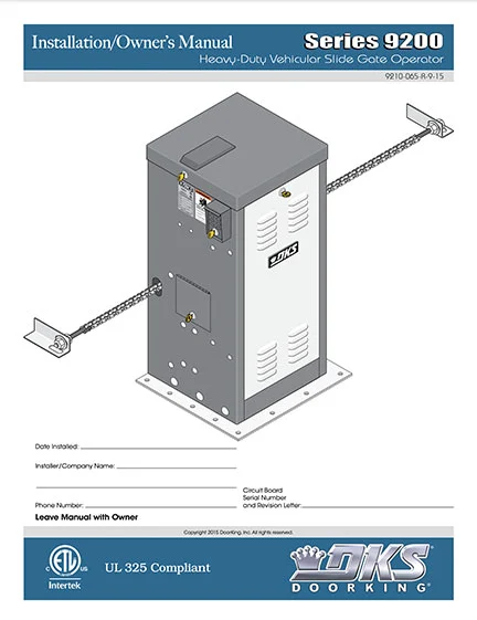 DKS Doorking 9210-065-R-9-15 installation owners manual