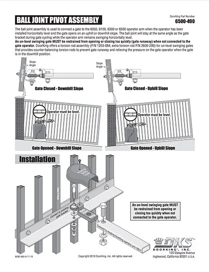 DKS Doorking Ball Joint pivor assembly instructions