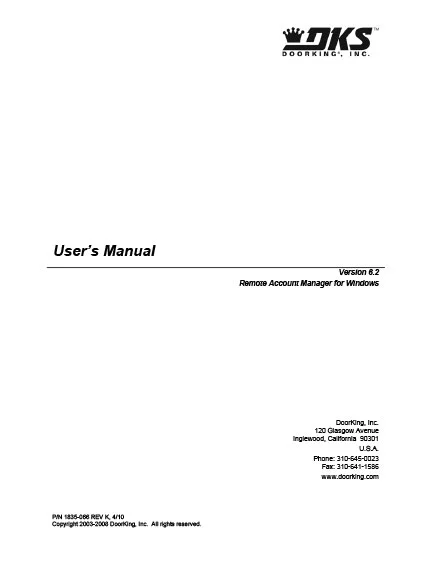 DKS Doorking Software 1835-066-K-4-10 V6-2c User Manual